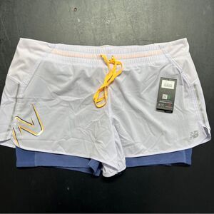 New Balance Libra Printed Impact Run 2in1 Shorts in White and Yellow 0657